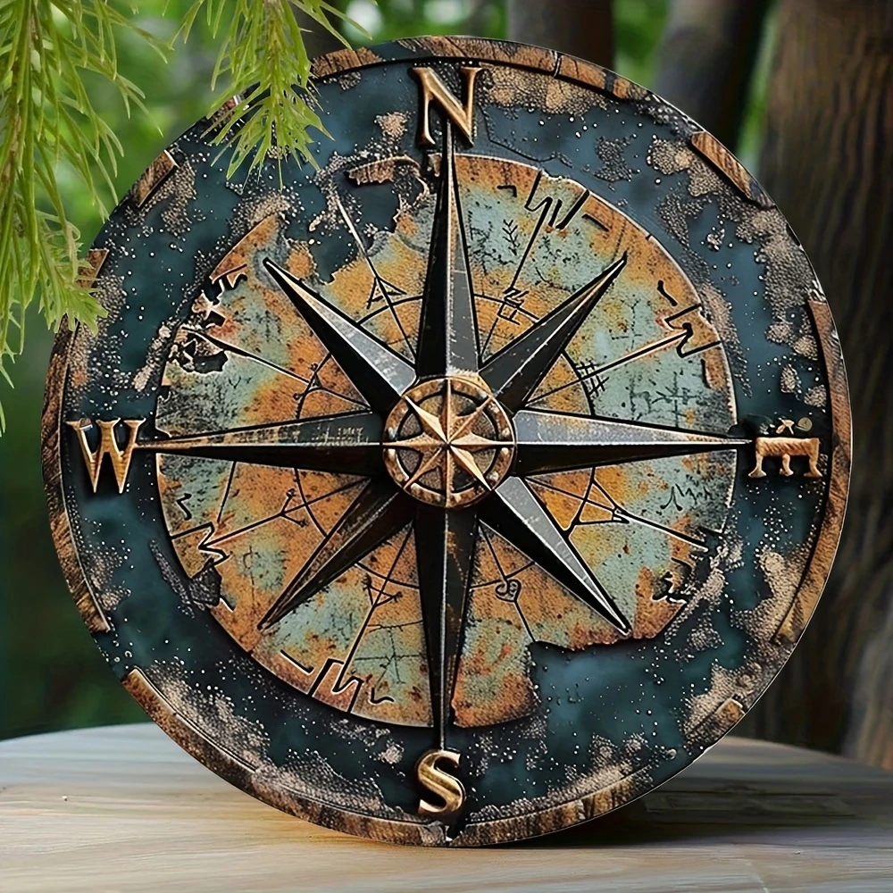 8in 2D Wooden Flat Disc Marine Compass Sailor Career Wooden Deck Wooden Boat Decoration Gift Decoration For Sailing Enthusiast