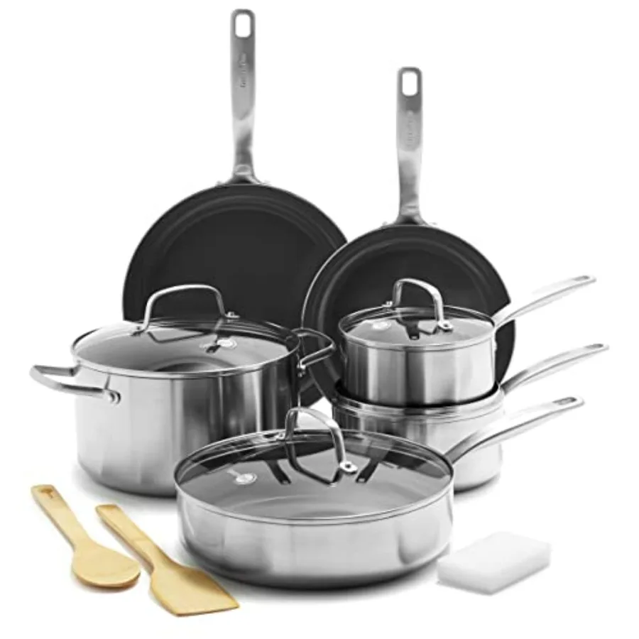 

Chatham TriPly Stainless Steel 12 Piece Cookware Pots and Pans Set PFOA and PFASFree Multi Clad Induction Fry Saute Sauce Pans