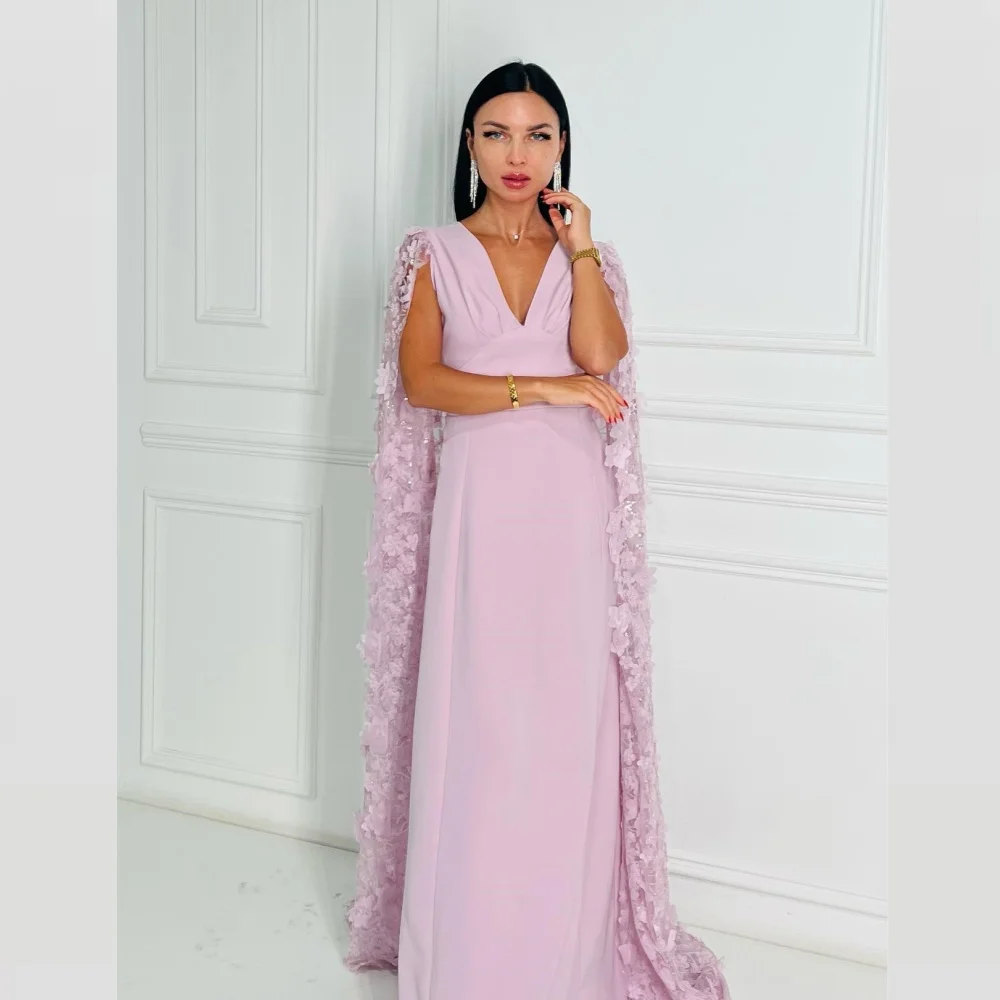 Customized Evening  Sexy Casual  Jersey Flower Beading Ruched Evening A-line V-neck Bespoke Occasion Gown Long Dresses