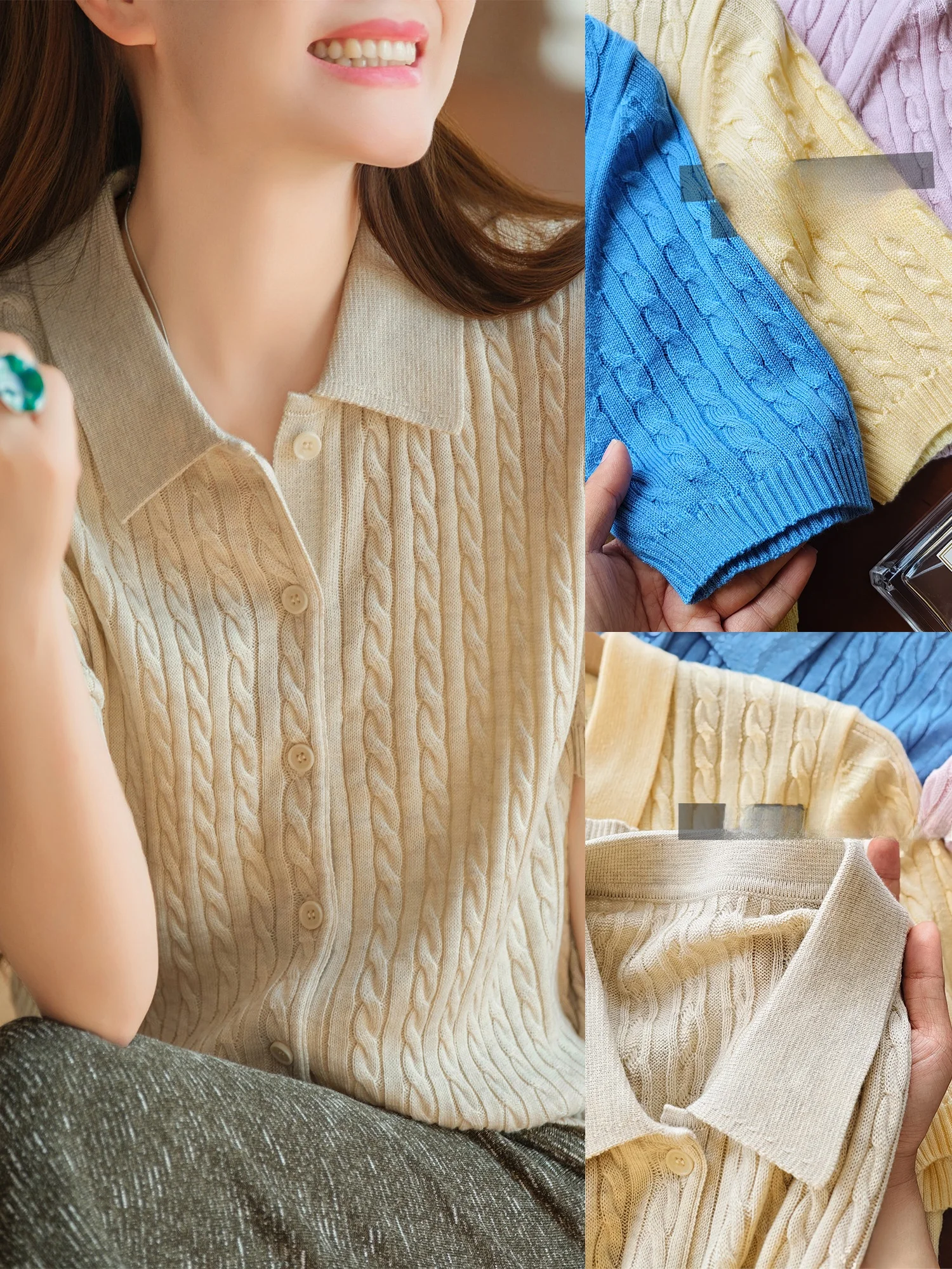 Elegant Wool Knitted Open Cardigan with Fine Twisted Flowers Shoulder-Length Sleeve Stylish Casual Women's Knitwear