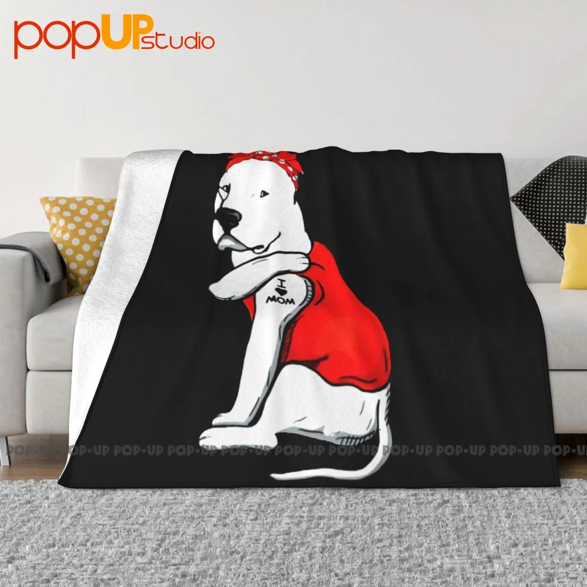 Dogo Argentino Dog Tattoo I Love Mom Blanket Velvet Flannel Nap Blanket Faux Fur Throw Decorative Sofa