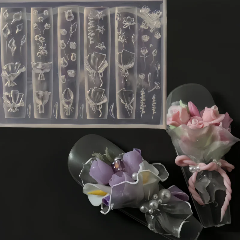 Flower Bouquet Silicone Mold  Curved Carved Nail Art Template, DIY Manicure Crafting, Reusable  Home Salon Decor