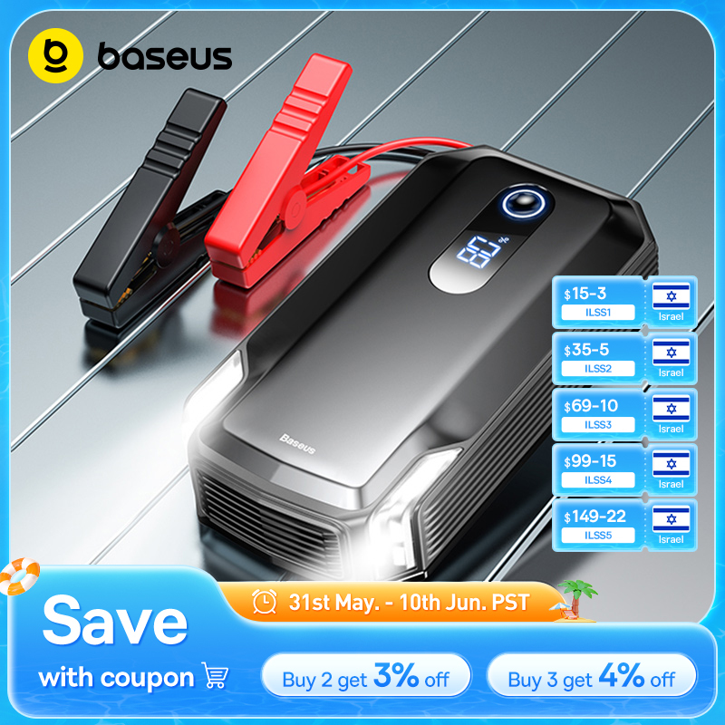  Baseus 20000mAh Car Jump Starter Power Bank 2000A 20000mAh Car Battery Charger Auto Emergency Booster Starting Device Jump Start 