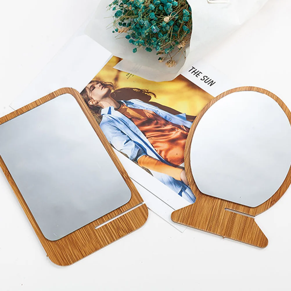 

2Pcs Foldable Wooden Makeup Mirror Portable Table Vanity Mirror for Desktop Bedroom Use Stylish Minimalist Design