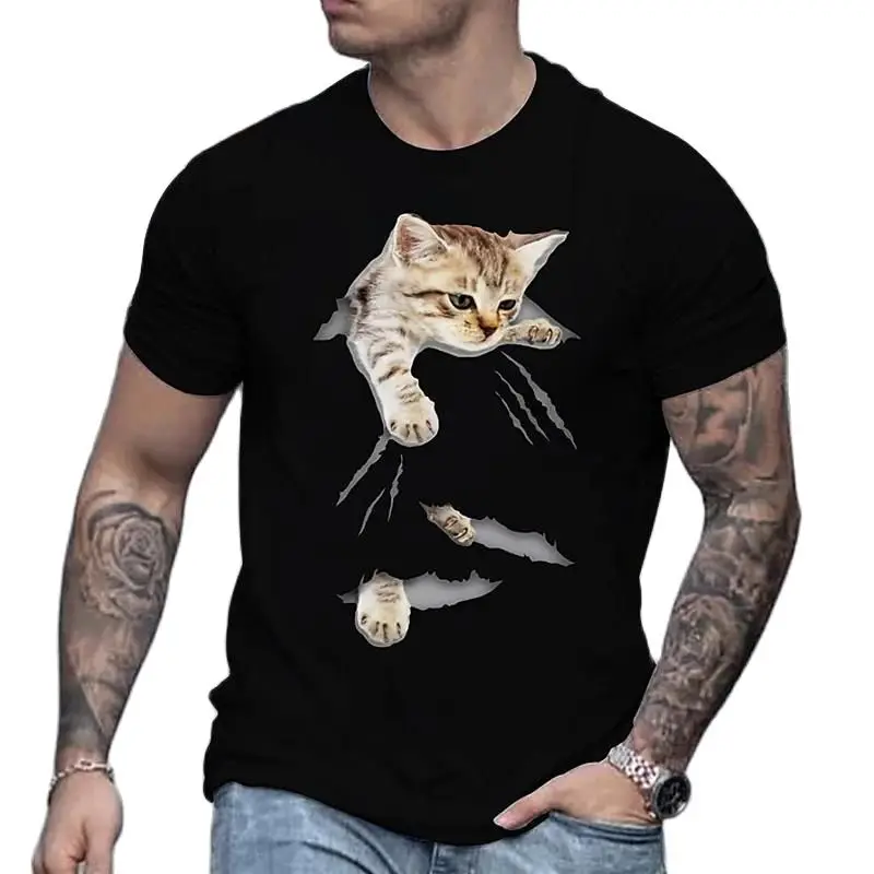 

Summer Pet Cat Men's T-shirt 3D Print Trend Short Sleeve Casual Versatile O Collar New Plus Size Hip Hop Street Quality Top