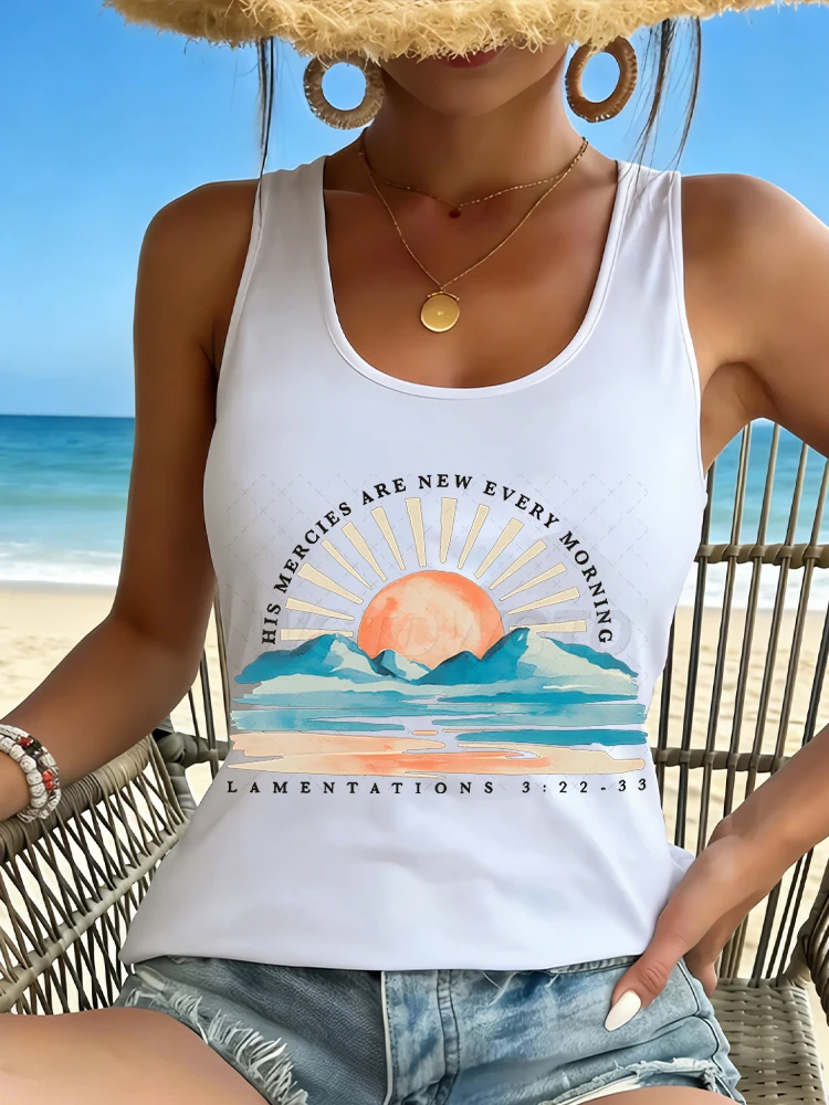 

Ocean Beach Graphic Tank Top Women Bible Verses Summer Sleeveless Tshirts Vintage Female Y2K Vest