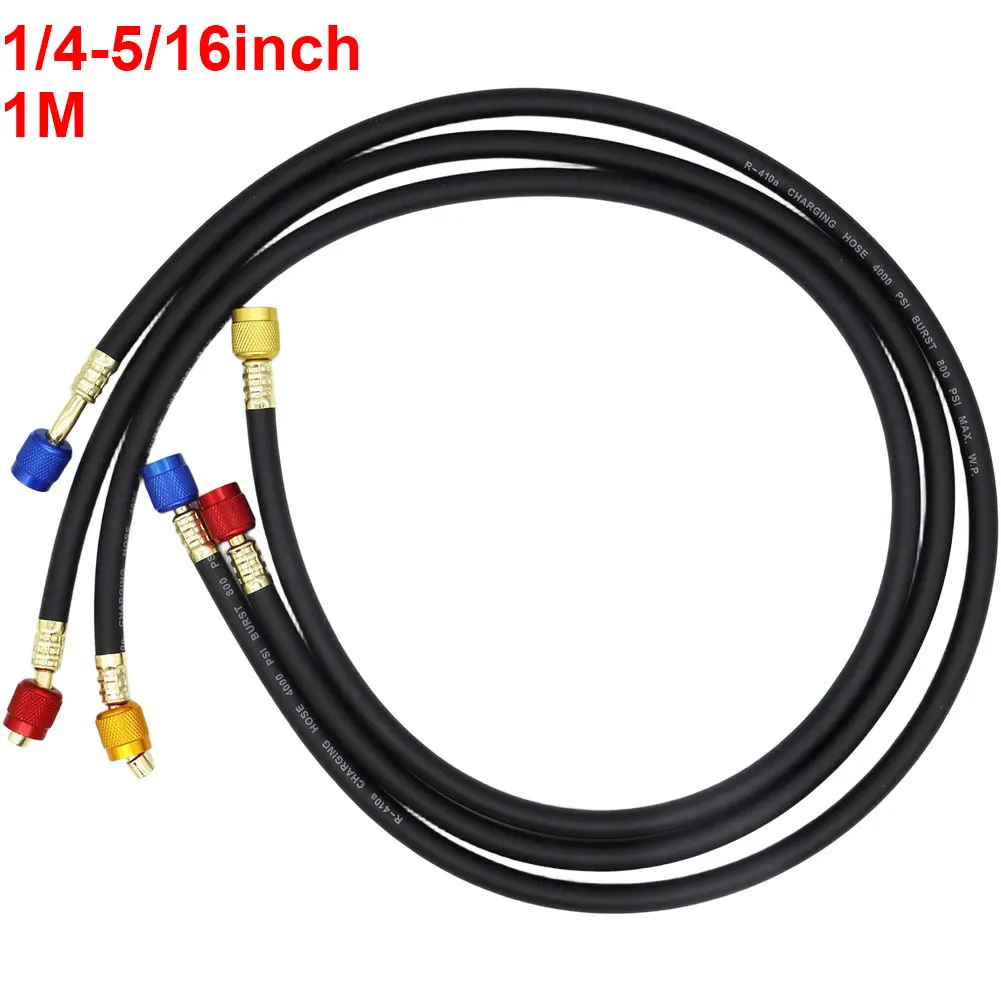 1M-1/4-5/16/1,2M-1/4-1/4" Шланг для зарядки охлаждающей жидкости высокого давления для R134a и разъемов R22 Измерение 1/4 дюйма или 5/16 дюймов