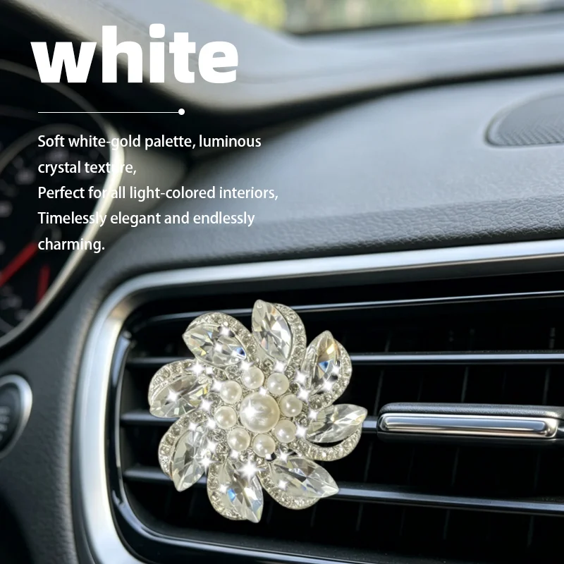 Rhinestone Flower Car Air Vent Clip Decoration for Women, Shiny Crystal Pearl Car Air Conditioning Vent Ornament, High-End Diamo