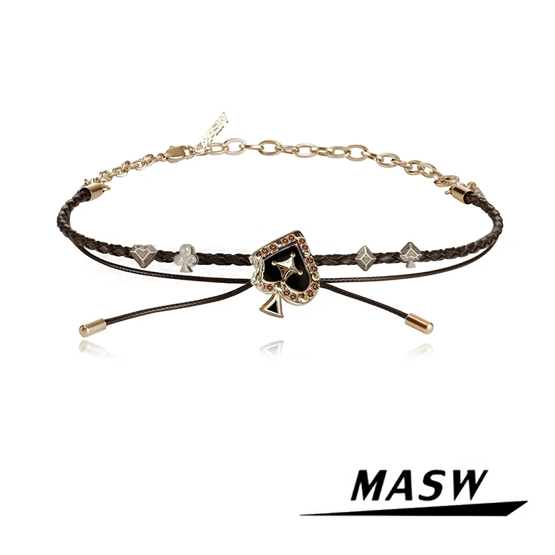 MASW Original Design Cool High Quality Brass Black Heart Pocker Choker Necklace For Women Girl Gift Fashion Jewelry 2023 New