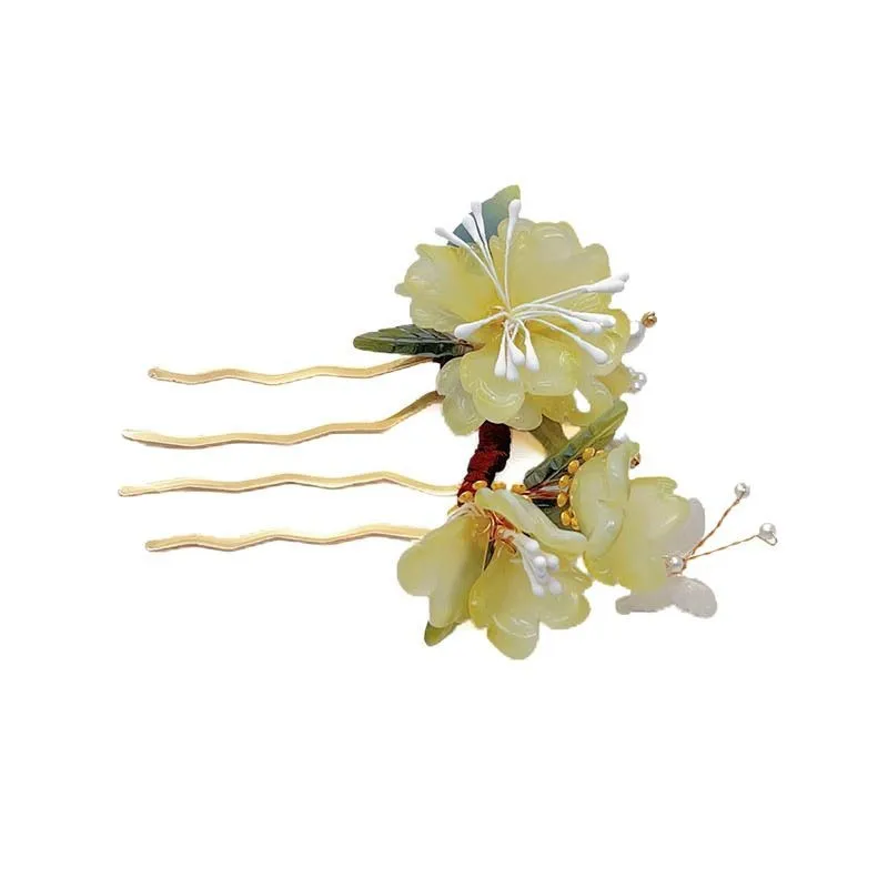 Chinese-style three-dimensional flower hairpins, ancient-style hair accessories, glass camellia flower hairpins and hairpins