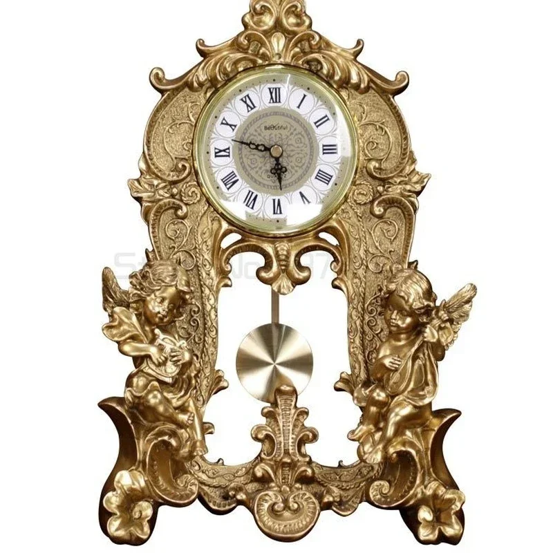 European Style Home Decoration Angel Oendulum Clock Living Room Fireplace Luxury Retro Wine Cabinet Porch