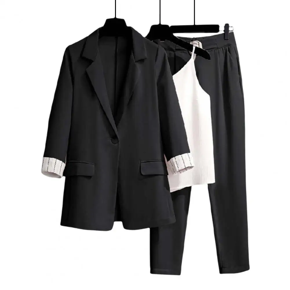 Chic Women Coat Suit Single-button Blazer Suit Pants Vest Set tinta unita Notch Collar Women Business Outfit pendolare