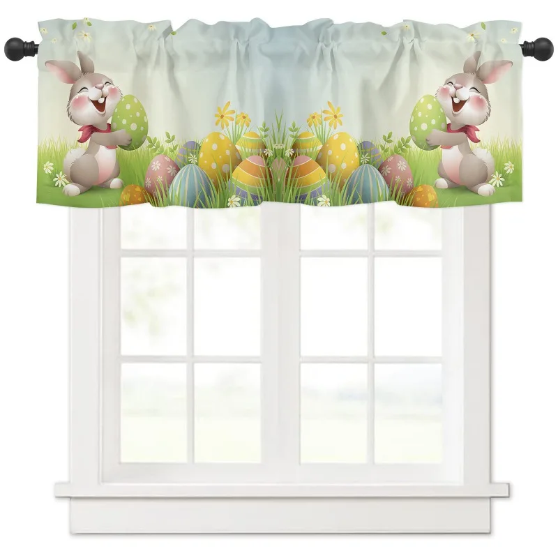 Spring Easter Window Valance Summer Rod Pocket Valances Short Curtain 1 Panel for Kitchen Bedroom Window Treatment Cartoon Print