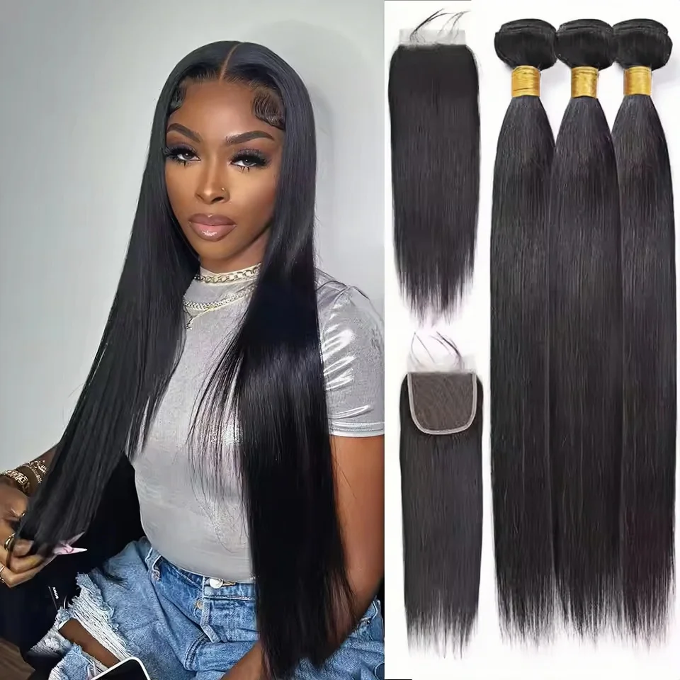 

Straight Human Hair Bundles with Closures Vietnamese Raw Hair Weave Bundles With 4x4 Closure And Bundles Natural Black Hair