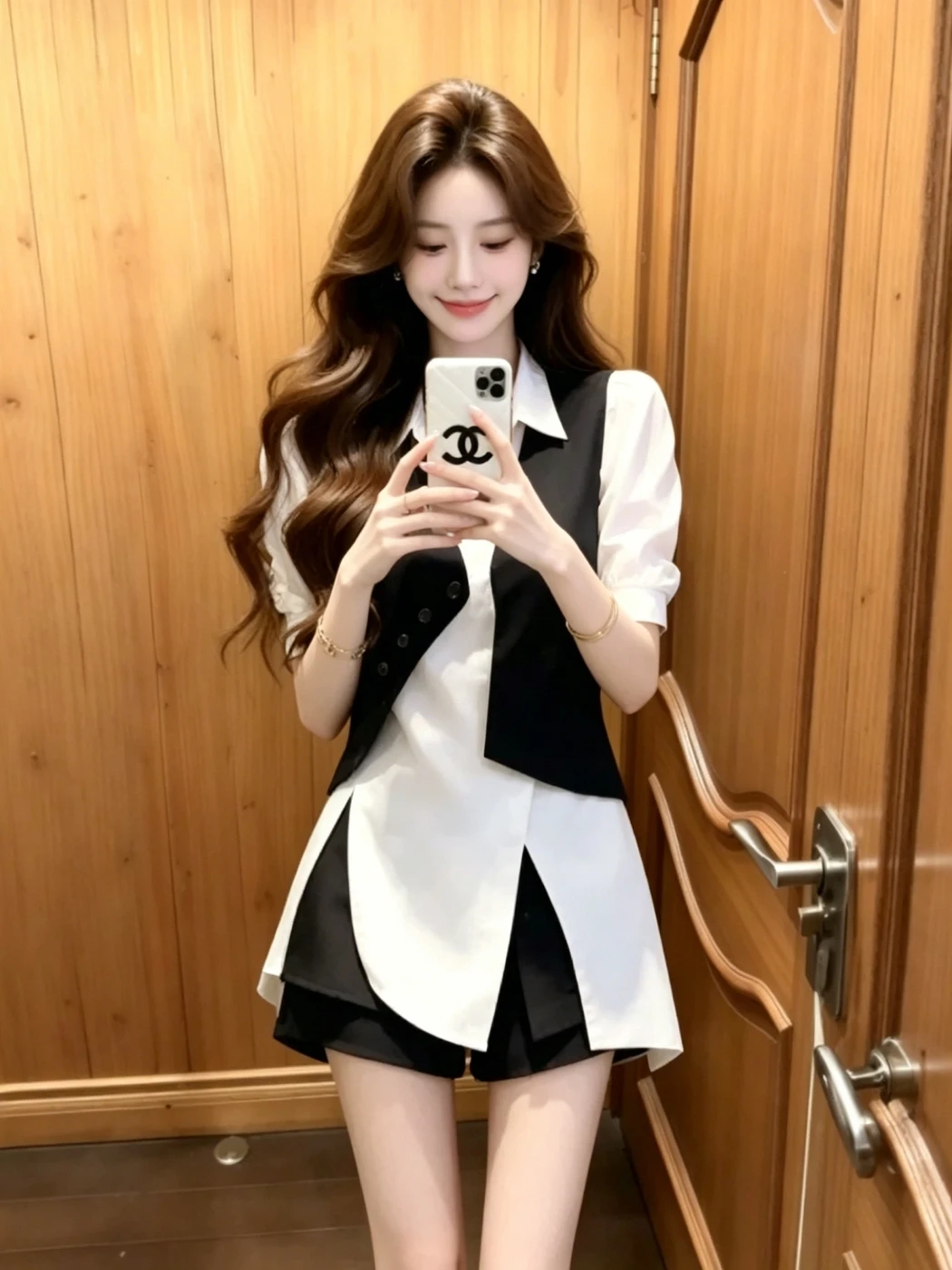 

Fashionable Neck Short Sleeve Shirt Slim Fit High Waist Shorts Women's Summer 2026 New Style Casual Wear Two Piece Set