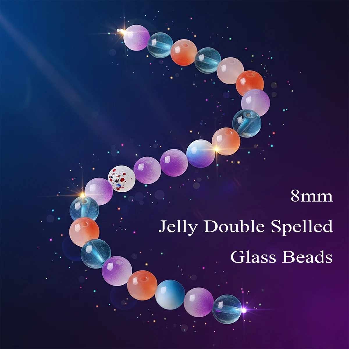 

50pcs 8mm Jelly Two-Tone Glass Beads Double Spelled Round Loose Beads with 1.5mm Hole for DIY Bracelet Jewelry Making Craft