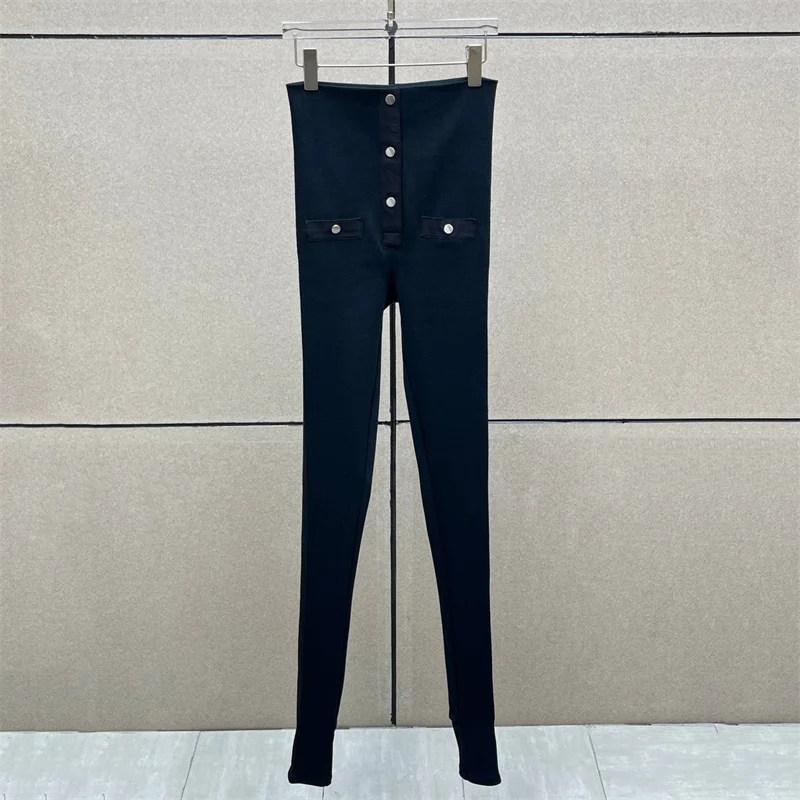 

Women's leggings 2026 Spring new elastic ribbed knitted women's pants cotton blended high waisted pencil pants y2k Tights women