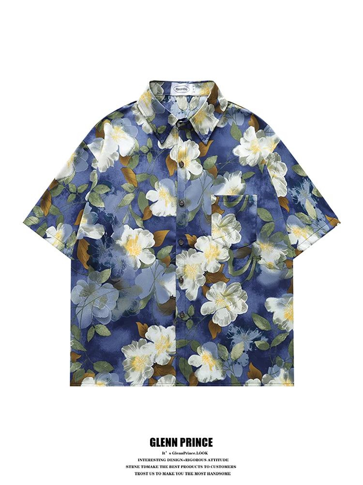 

GPstudio Men's Summer ort Sve irt Floral Print Ice Silk Beach Holiday Casual Loose Fit Polyester Fiber Breathable