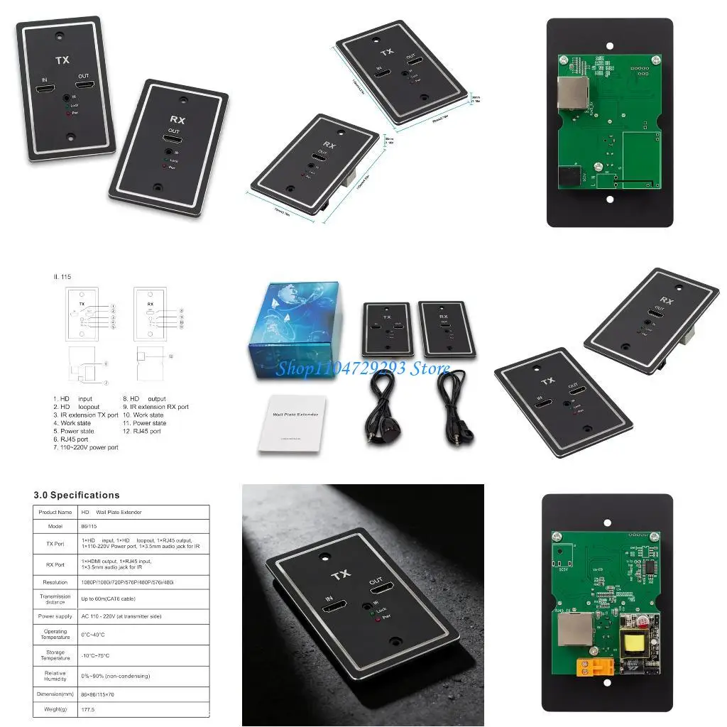 Y2GD Wall Plate Networking Extender Supports HDTV 1080P Video IR Remote Control