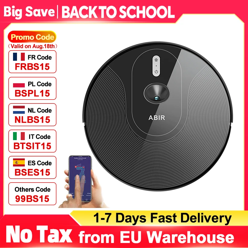 Robot aspirapolvere ABIR X6PRO con sistema oculare intelligente, aspirazione 6000pa, software Virtual Wall, pulizia a zone, disinfezione con lavaggio a umido, memoria mappa, compatibile con Alexa,