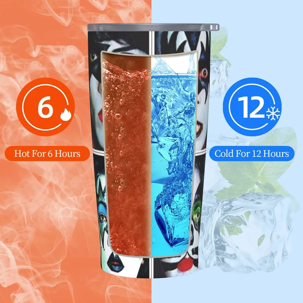 Stainless Steel Tumbler Kiss Rock Music Band Car Mugs With Straws Spooky Face Travel Hot Drinks Water Bottle 20oz Thermal Cups