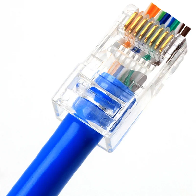 200 Stück RJ45-Stecker 6U vergoldet Durchgang Ethernet-Kabel Modulstecker Netzwerk RJ-45 Kristallköpfe Cat5 Cat5e