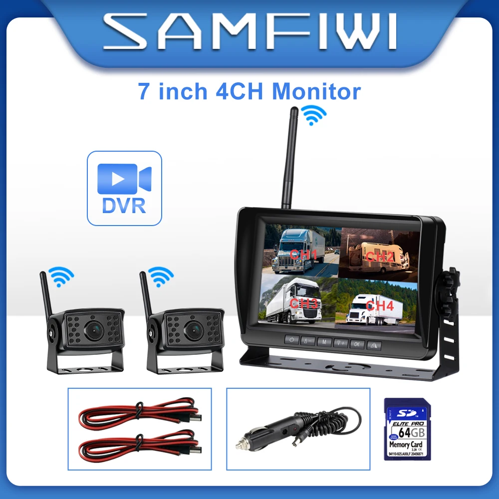 

12-24V 7inch Truck monitor AHD 4CH Wireless camera with DVR Night Vision Reverse Backup Recorder Wifi Camera For Bus Car