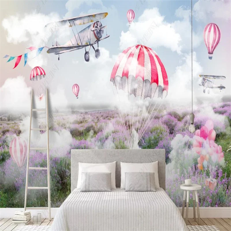 

Nordic Cartoon Clouds Hot Air Balloon Wallpapers for Children's Room Bedroom Background Wall Decor Mural Wall Papers Home Decor