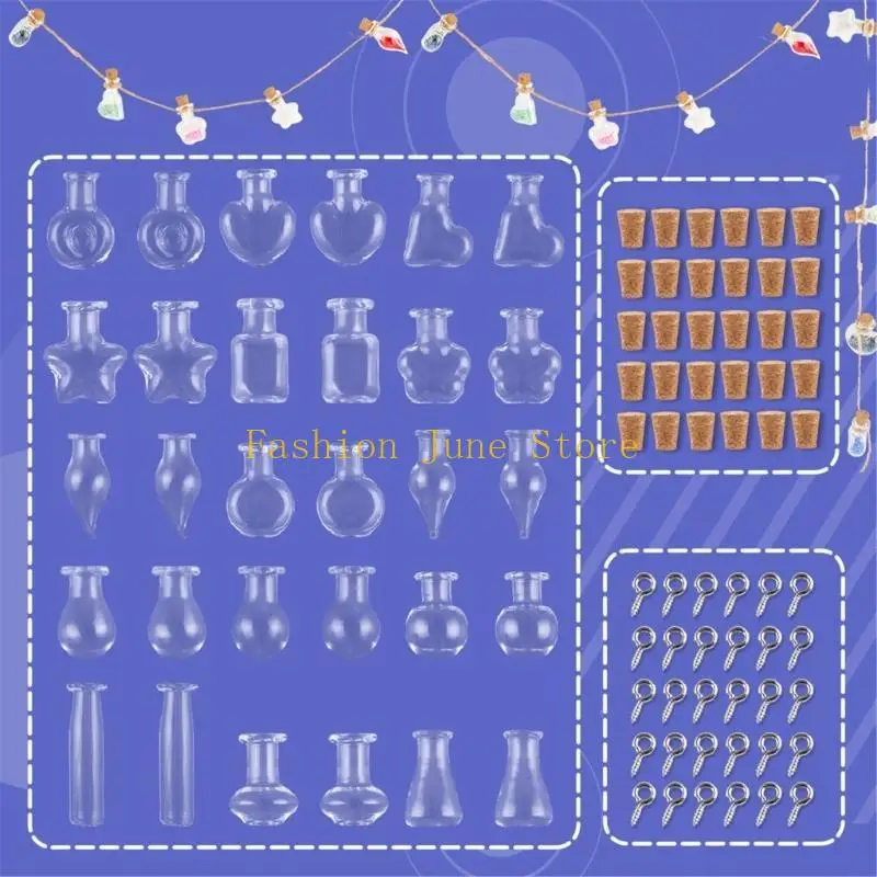 

N5KA 30 Pack Glass Bottles Small Pendant Bottle Unique Glass Bottle Glass Wishing Box