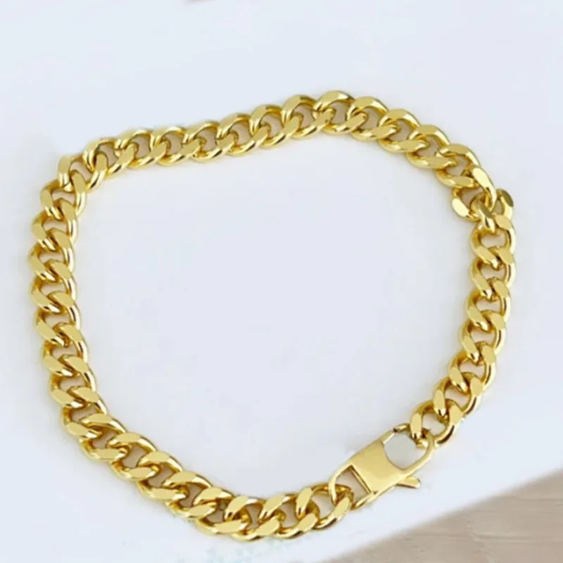 Stainless Steel Chain Circular Grinding Encrypted Titanium Steel Cuban Chain Hip-Hop Style Gold Bracelet for Women Men Jewelry