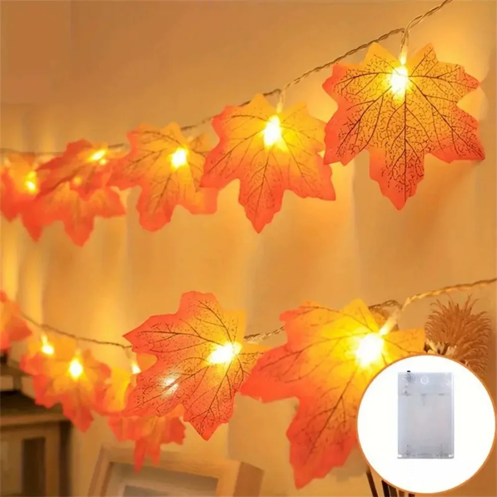 1PC 1.5M10LED/3M20LED Halloween red maple leaf light string,battery powered(without battery),used for autumn harvest decoration