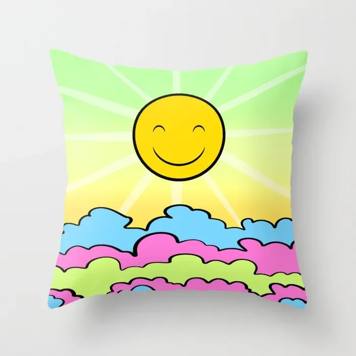 Cartoon Light Yellow Pillowcases Arabian Cute Sun Pillow Case Home Decor Garden Chair Boho Double Bed Cushions Cover 45x45 50x50