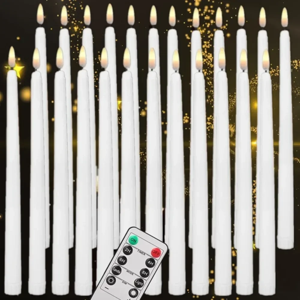 28CM Tall LED Flameless Taper Candle with Timer Remote Control Flickering Electric Candle for Pray Restaurant Wedding Home Decor