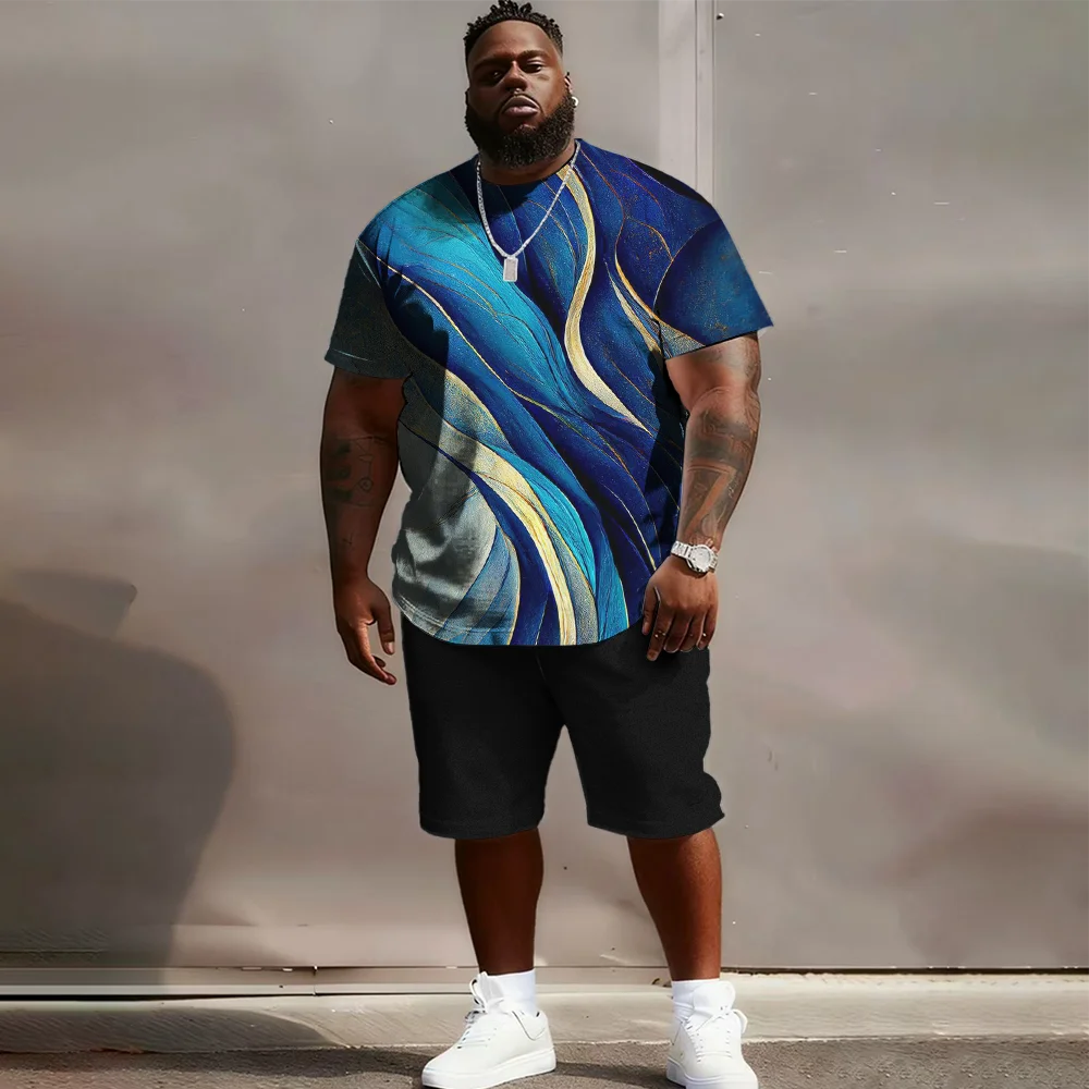 

S-9xl plus size Big & Tall Short Sleeve Set with Iridescent Flair - Lightweight Cotton Blend, Minimalist Rainbow Sheen,