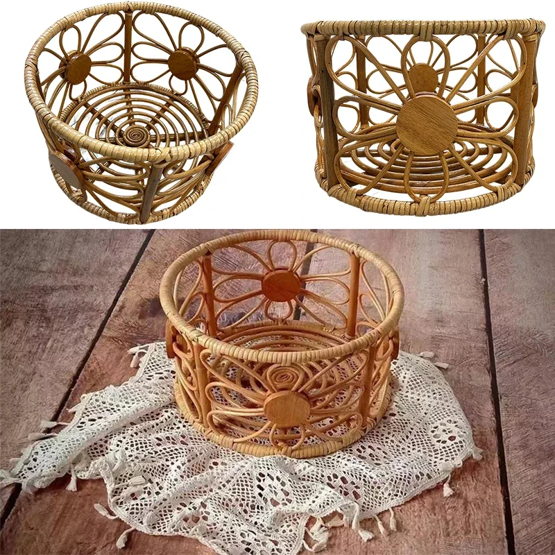 Rattan Photography Furniture Hand-woven Rattan Round Basket Baby Photo Background Props Chair Studio Photography Accessories