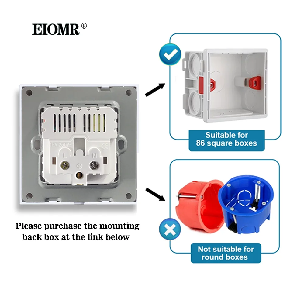 EIOMR EU with USB Port Electrical Socket 16A AC 110~220V Standard Outlet 86mm*86mm Flame Retardant PC Panel Wall Plug Pop Socket