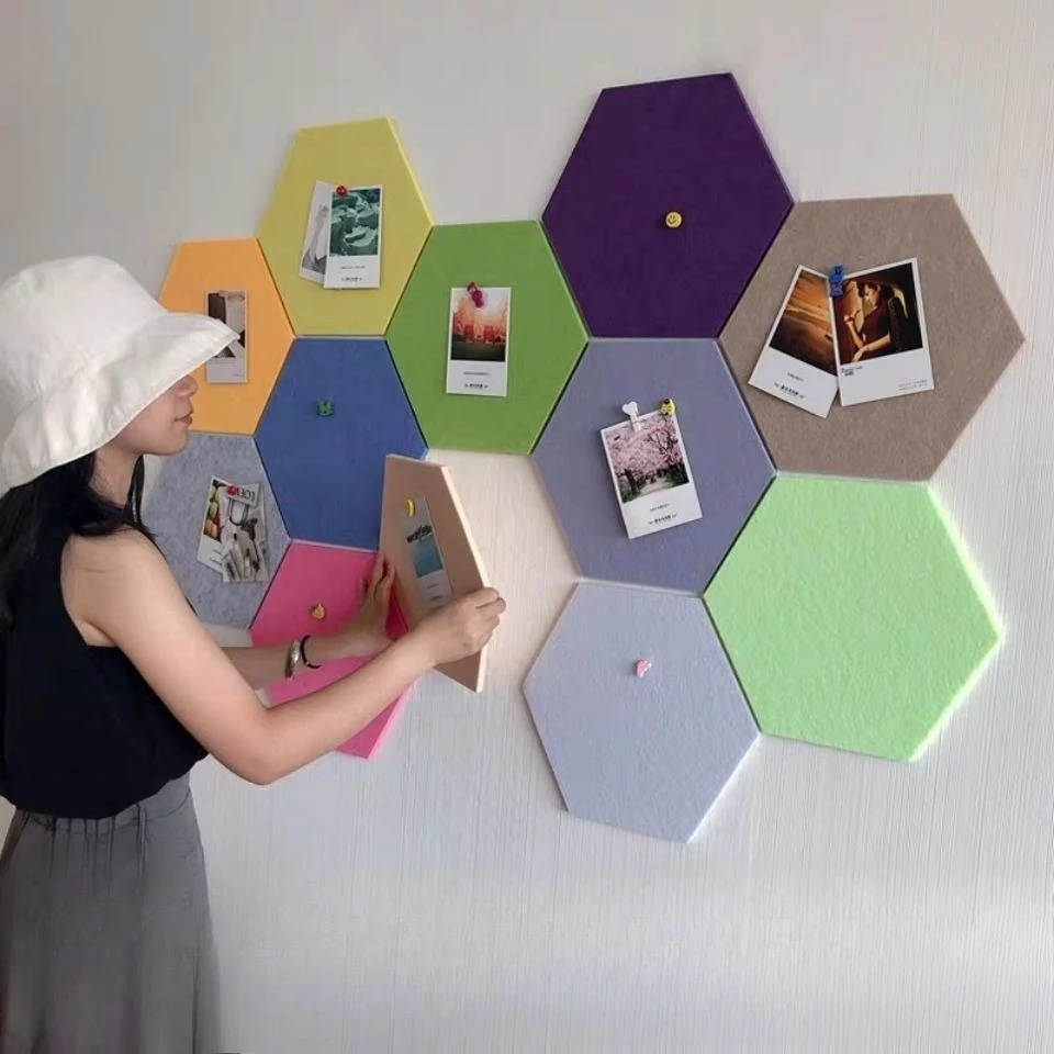 

Creative Felt Board Combination Wall Sticker Decoration Hexagonal Wallpaper 3D Soft Wood School Photo Board Display Background