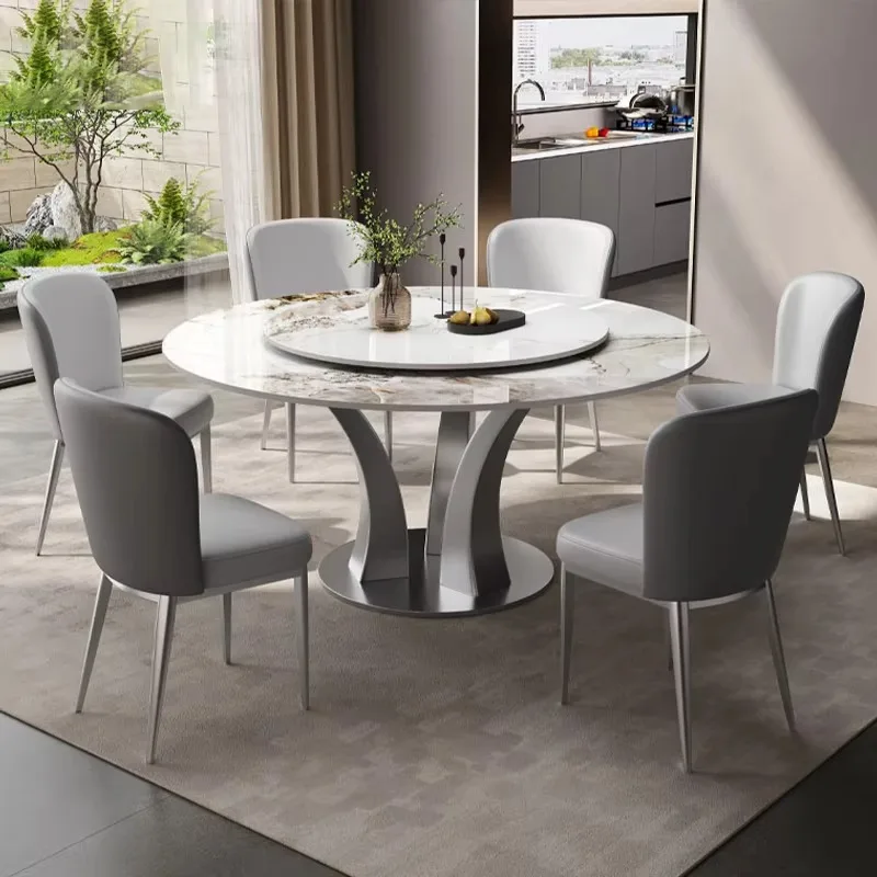Round Dining Table With Gold Feet Durable Sintered Stone Dining Room Furniture Set Wholesale Luxurious Dining Table With Chairs