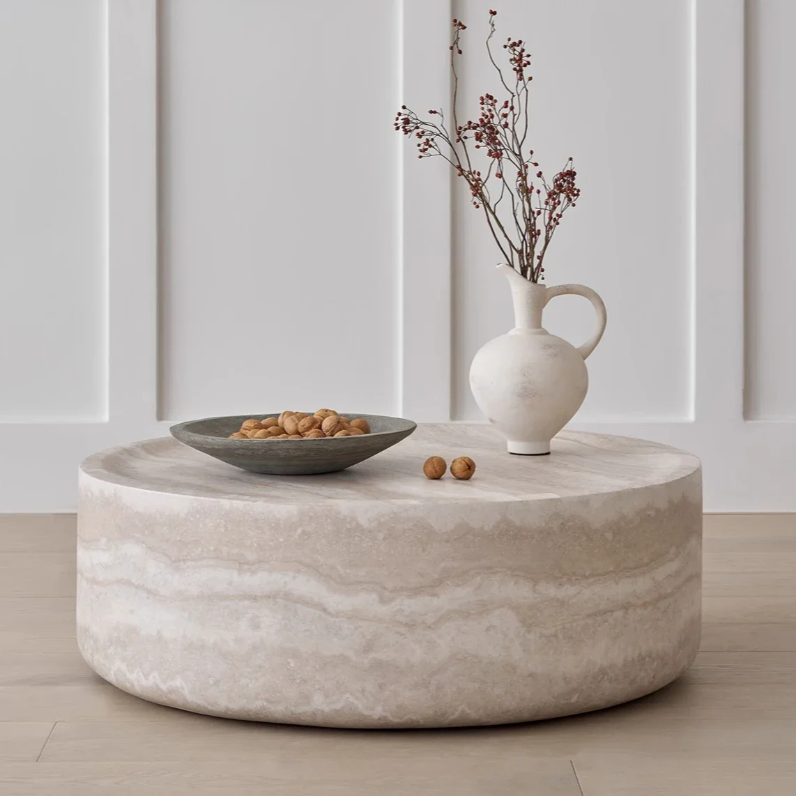 Design Modern Artificial Travertine Round Coffee Table Luxury Oval Center Table For Living Room, Hotel, Restaurant