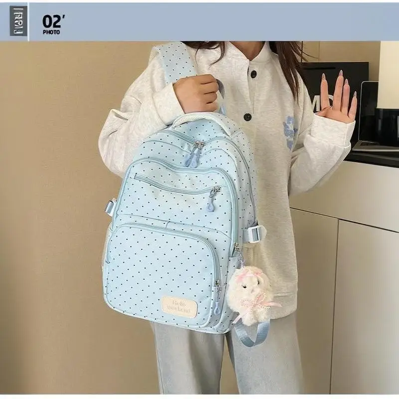 Nylon-Rucksack-Set mit Polka Dots, mehrere Fächer, Reißverschluss, Mädchen-Rucksack-Set, Aufbewahrung von Schreibwaren, Studentenrucksack, Mädchen-Geschenke – Detail 11