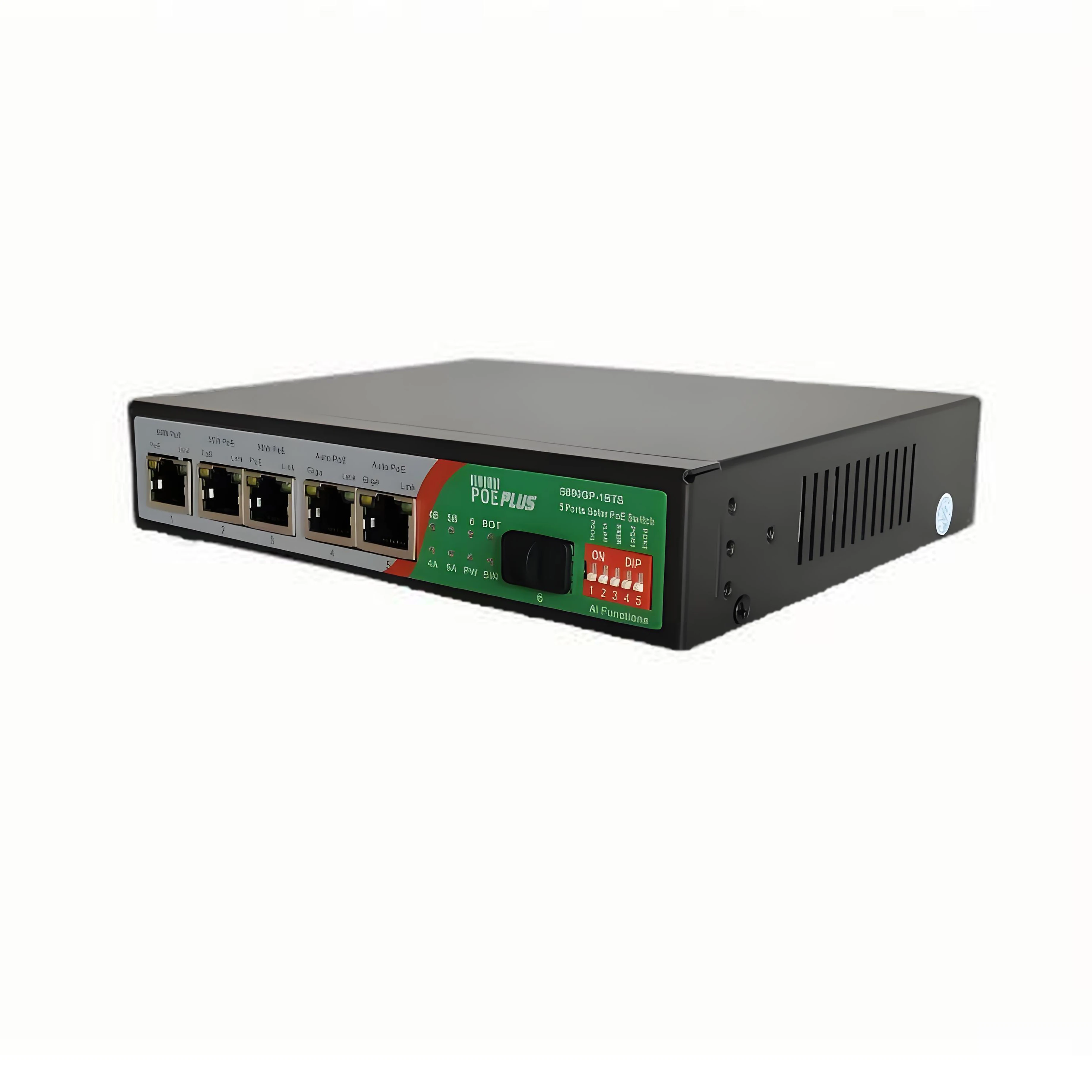 Solar Power Supply Network Switch 5 Poe Ports and 1 Fiber Port,Support 12/24V Solar Panel