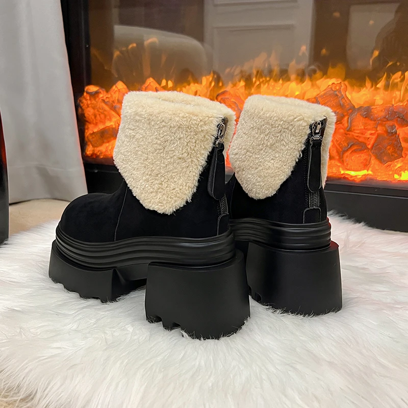 الشتاء مكتنزة منصة النساء الفراء الثلوج الأحذية الدفء الجلد المدبوغ سميكة وحيد الدافئة القطن الجوارب القصيرة أحذية Zapatos Mujer 10 سنتيمتر