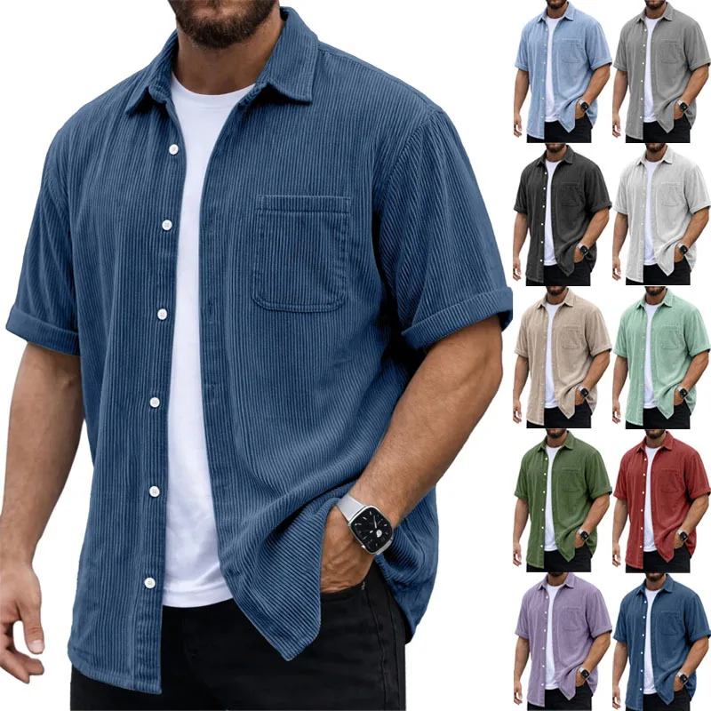 

plus Size Men's Summer Short Sleeve Shirt Loose Fit Collar Pure Color Casual Shirt Youth Summer Fashion Inner Wear