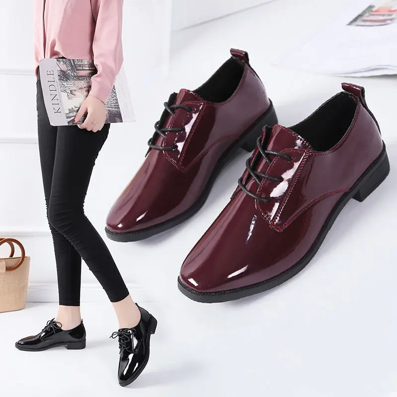 Autumn Women Oxford Flats Shoes 2023 Low Heel Black Retro Student Single Shoes Office Outsole Casual Black Student Leather Shoes