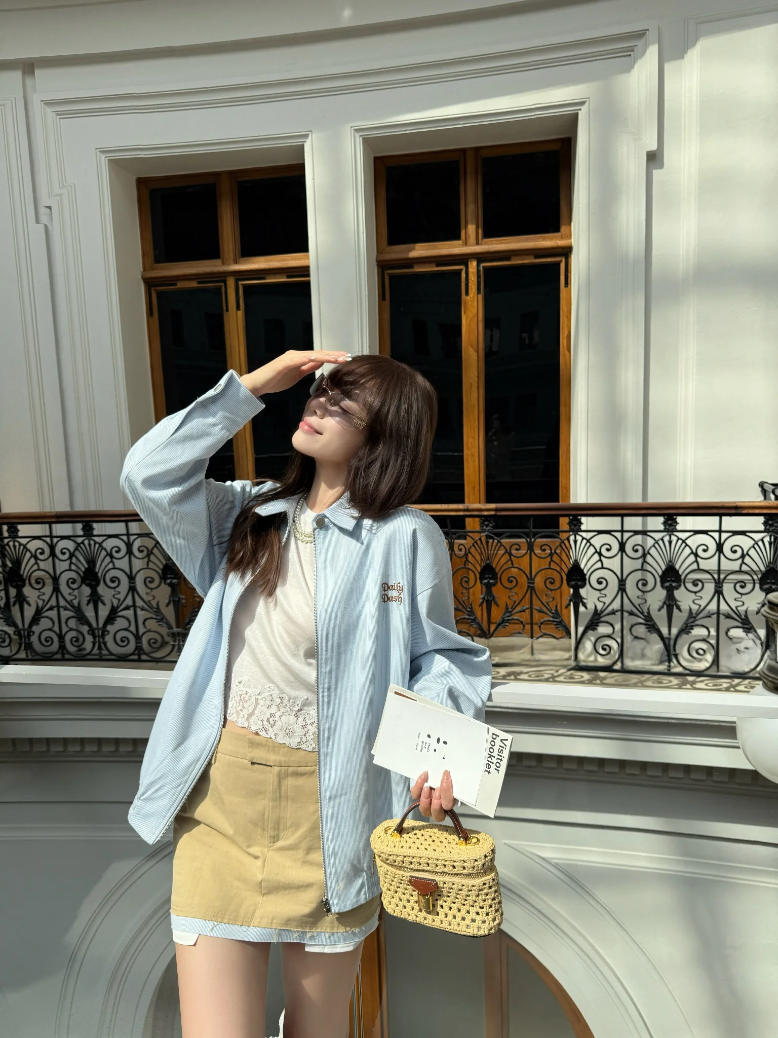 

Комплект DailyDa: Модный комплект из свободной куртки и юбки в полоску для студентов, с застежкой-молнией, для работы и повседневной носки, из хлопка.