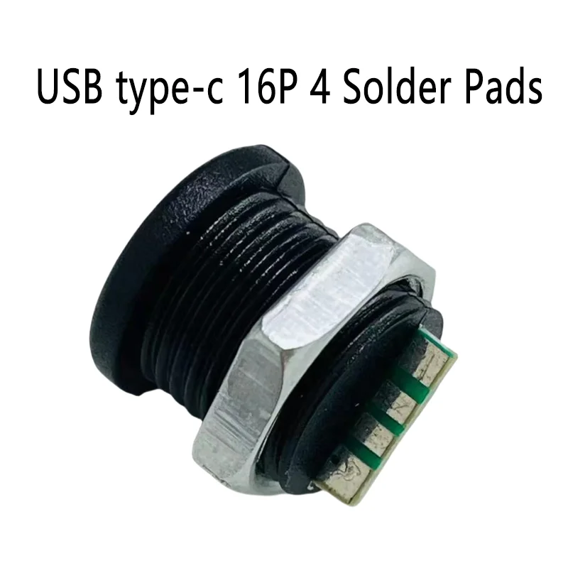 

1pc USB Type-C 16P with Board 4 Solder Pads waterproof Circular Female Socket Fast Charging Jack Charging Port USB-C Connector