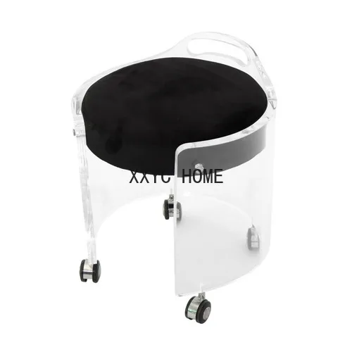 Transparent Acrylic Round Stool Organic Glass Fabric Stool Minimalist Creative Low Stool Home Shoe Changing