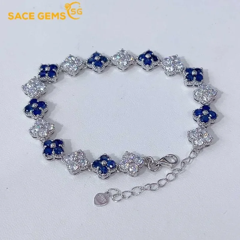 

SACE GEMS новый сертифицированный 3 мм натуральный сапфир браслеты 925 Стерлинговое Серебро для женщин помолвка вечерние Fine ювелирные изделия подарок