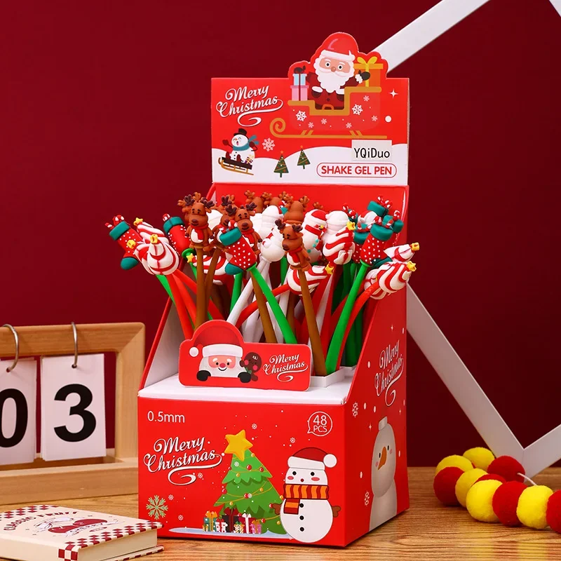

12 шт., новый дизайн, гелевые ручки серии Санта-Клауса, пластиковые канцелярские подарочные ручки, черные чернила 0,5 мм
