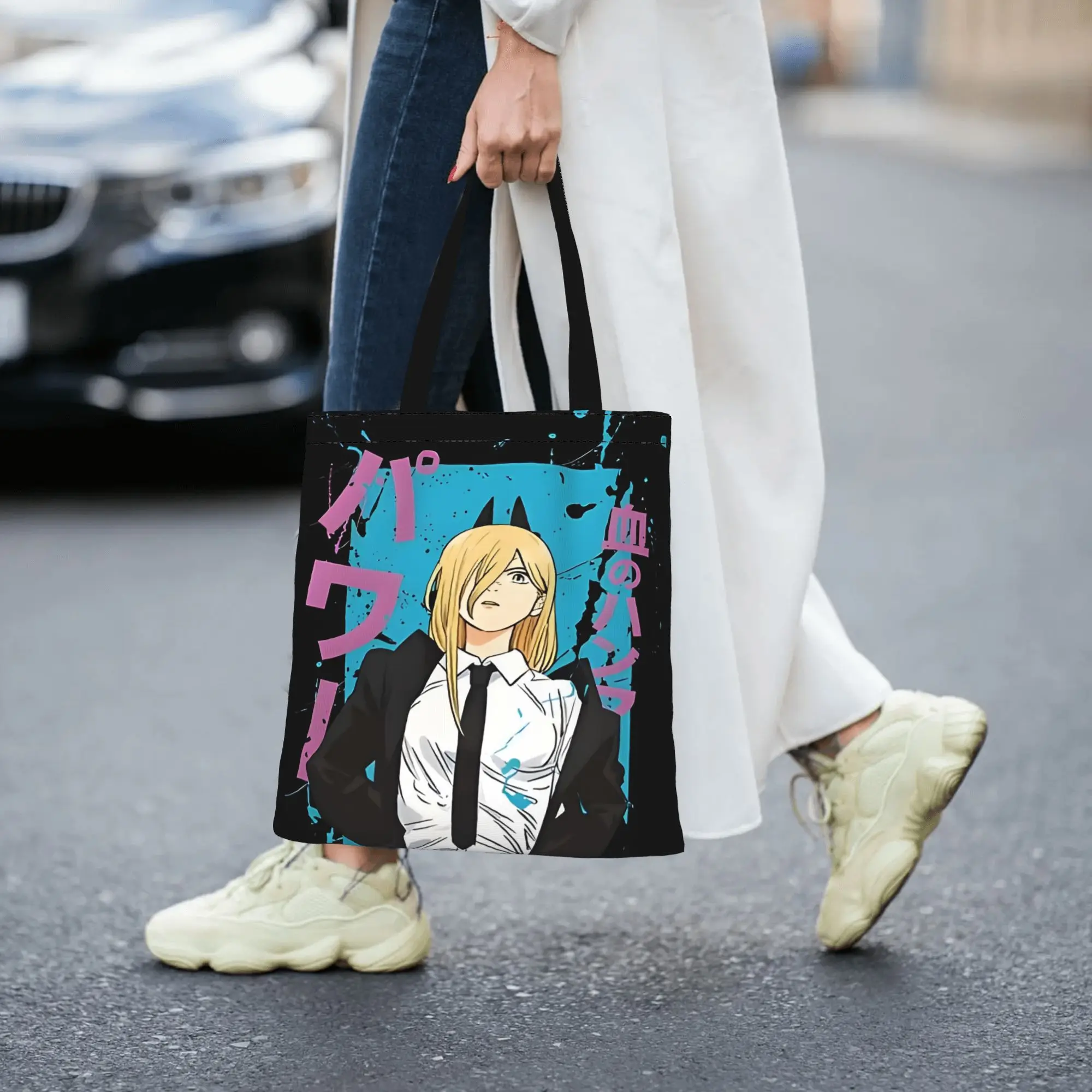 Bags for woman 2026 Daily commute Large Capacity Power Chainsaw Man Canvas Tote Bag Foldable Chic Pattern Gifts